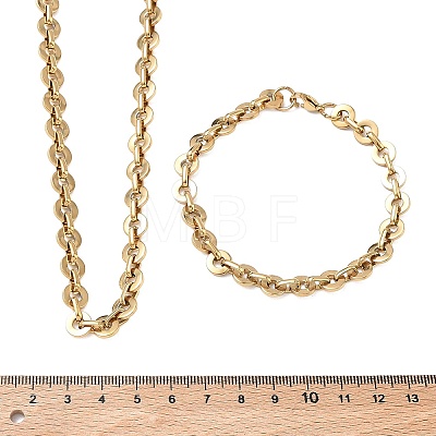 304 Stainless Steel Disc Link Chain Necklaces & Bracelets Sets SJEW-D091-05G-1