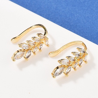 Leaf Brass Micro Pave Clear Cubic Zirconia Cuff Earrings EJEW-F384-20G-1