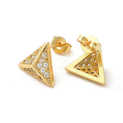 Rack Plating Brass Micro Pave Clear Cubic Zirconia Triangle Stud Earrings EJEW-F301-22-1