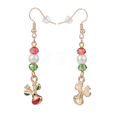 Enamel Reindeer Charm with Glass Pearl Dangle Earrings EJEW-JE04961-02-1