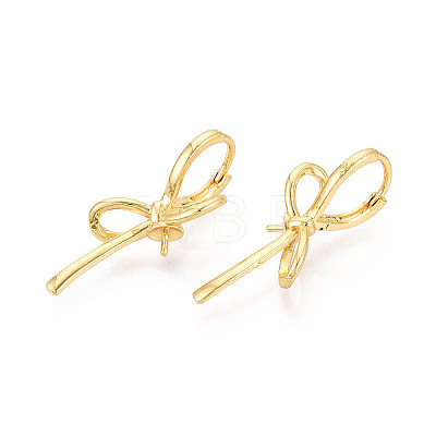 Brass Huggie Hoop Earring Findings for Half Drilled Beads KK-T071-15G-1