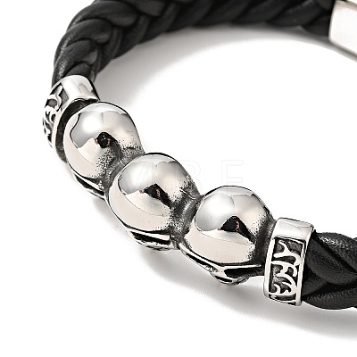 304 Stainless Steel Beaded Link Bracelet with Magnetic Clasp for Men Women BJEW-C021-22-P-1