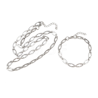 304 Stainless Steel Cross Link Chain Bracelet & Necklace Jewelry Sets SJEW-L199-07P-1