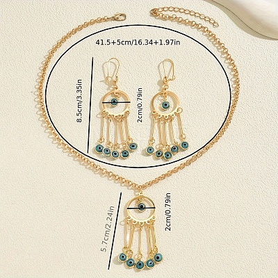 Bohemian Vintage Iron Resin Evil Eye Tassels Pendant Necklaces & Earrings Sets for Women XC5526-1