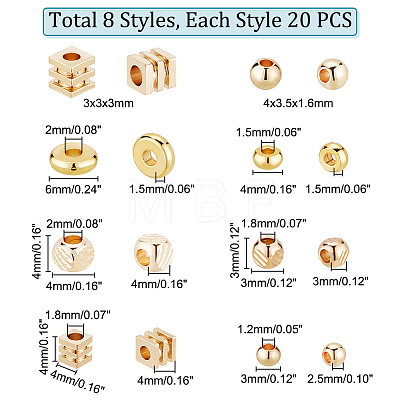 160Pcs 8 Styles Brass Spacer Beads KK-HY0001-07-1