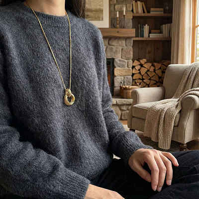 Iron Multiple Ring Pendant Necklaces for Women Men WG9332D-01-1