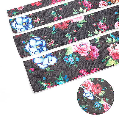 PU Leather Fabric Printing Flower Fabric AJEW-WH0034-91D-01-1