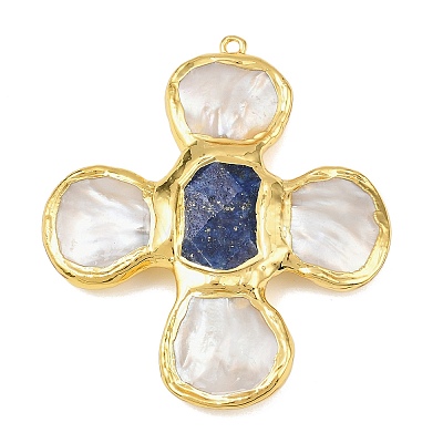 Natural Lapis Lazuli & Shell Pearl Big Pendants KK-H516-24G-02-1