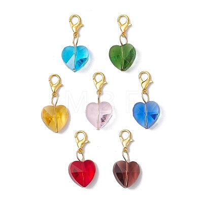 7Pcs 7 Colors Faceted Heart Glass Pendants Decoration HJEW-JM02993-01-1