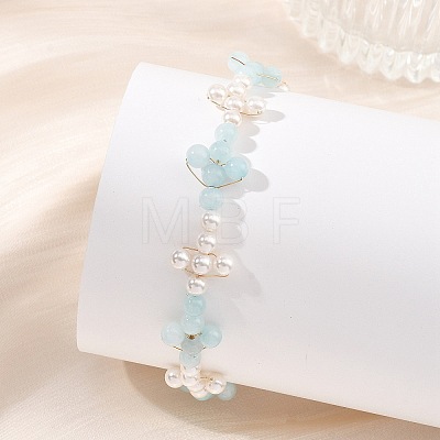 Copper Wired Shell Pearl & Natural Dyed Yellow Jade Beaded Bracelets for Women BJEW-JB13914-1
