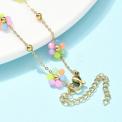 304 Stainless Steel & Synthetic Stone Daisy Flower Chain Anklets for Women AJEW-B031-01G-01-1