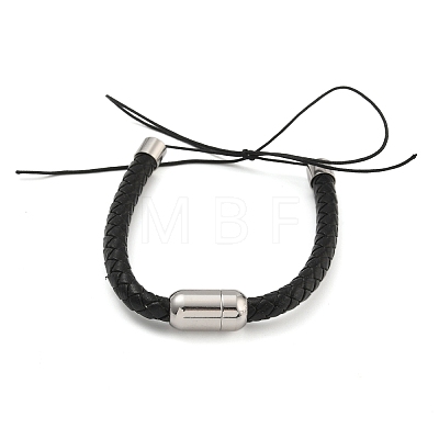 Black Braided Leather Cord Bracelet Making MAK-F037-01P-1