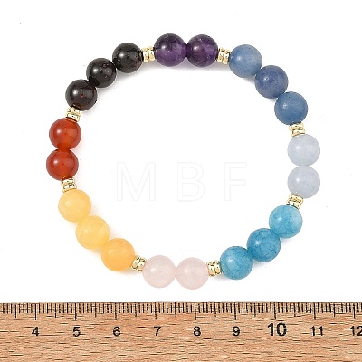 8MM 7 Chakra Gemstone Round Beaded Stretch Bracelets with Brass Beads BJEW-JB14474-1