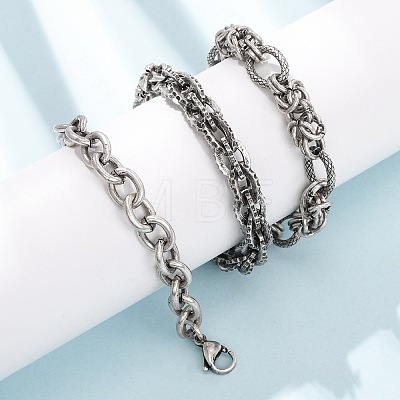 Vintage 304 Stainless Steel Mixed Chain Necklaces NJEW-C115-11AS-1