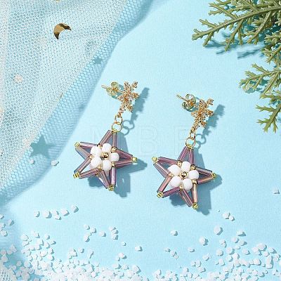 Glass Star Stud Earrings EJEW-MZ00256-02-1