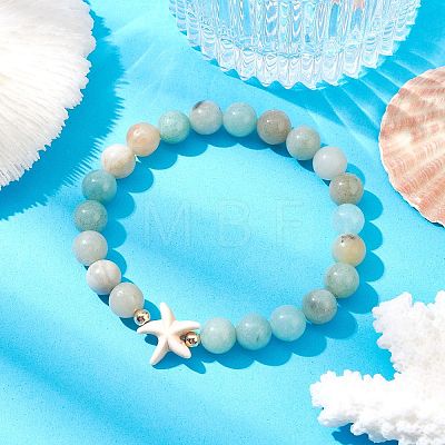 Natural Flower Amazonite Beaded Stretch Bracelet X-BJEW-JB09764-02-1