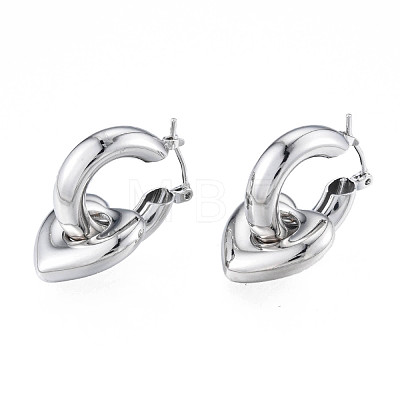 Brass Heart Dangle Hoop Earrings for Women EJEW-N011-86P-1