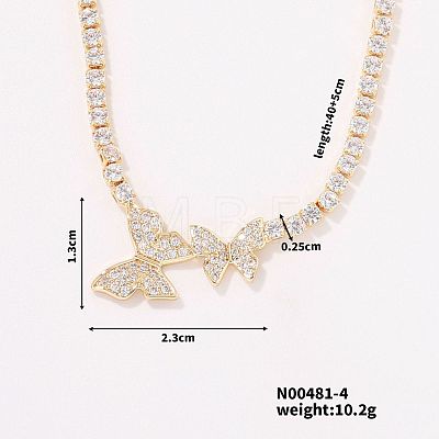 Brass Full Crystal Rhinestone Double Butterfly Pendant Necklaces for Women YR0428-2-1