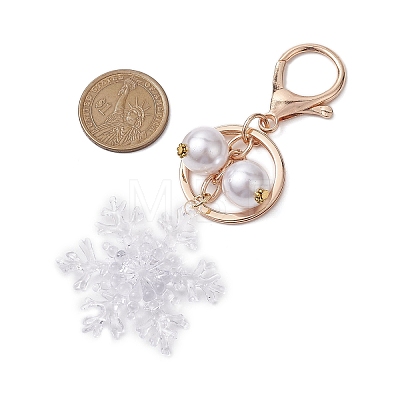 Snowflake Acrylic with ABS Plastic Pearl Bead Pendant Keychain KEYC-JKC00882-1