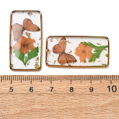 Brass & Transparent Epoxy Resin & Dried Flower Pendants RESI-G133-01G-01-1