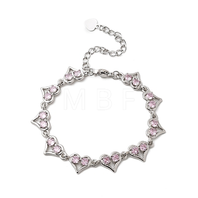 Heart Brass Micro Pave Cubic Zirconia Link Chain Bracelets BJEW-L715-01P-02-1