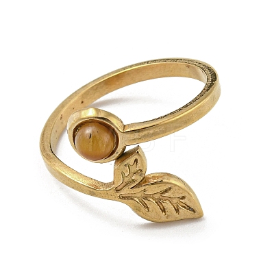 304 Stainless Steel with Natural Tiger Eye Ring RJEW-Z031-01G-02-1