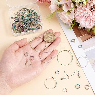 Unicraftale 40Pcs 2 Style Ion Plating(IP) Rainbow Color 304 Stainless Steel Hoop Earrings Findings STAS-UN0039-05-1