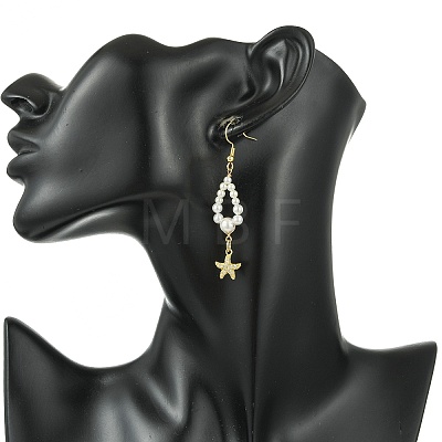 Shell Pearl and Brass Micro Pave Cubic Zirconia Charms Dangle Earring EJEW-JE07431-02-1