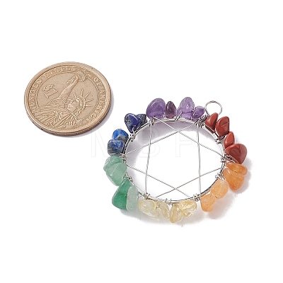 Chakra Gemstone Chips Copper Wire Wrapped Pendants PALLOY-JF02554-02-1