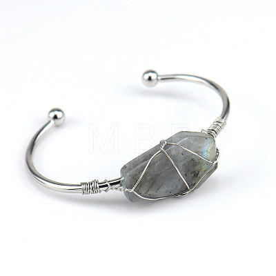 Natural Labradorite Wire Wrapped Cuff Bangles WG81AD5-06-1