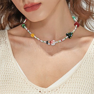 Natural Quartz Crystal & Dyed Mashan Jade & Lampwork Beaded Necklace NJEW-TA00075-1