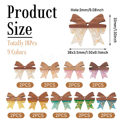 18Pcs 9 Colors Wood & Resin Pendants WOOD-TA0002-96-1