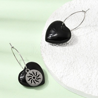 Natural Obsidian & 304 Stainless Steel Hoop Earrings for Women EJEW-G475-01P-04-1
