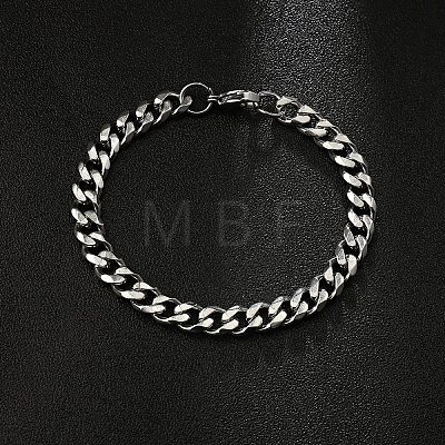 201 Stainless Steel Curb Chain Bracelets with Lobster Claw Clasps for Men BJEW-P316-01A-P-1