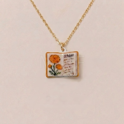 Brass Enamel Book Pendant Necklaces for Women KK-CBAF5B9-01G-10-1