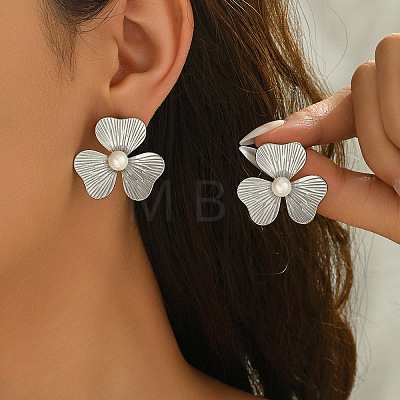 304 Stainless Steel and Imitation Pearl Stud Earrings WG65500-01-1