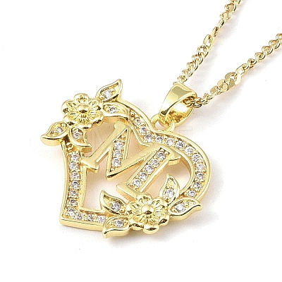 304 Stainless Steel Heart Pendant Necklaces with Cubic Zirconia NJEW-H029-01G-M-1