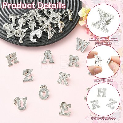 26Pcs Letter A~Z Alloy Lapel Pin Backs JEWB-CJZ0001-03P-1