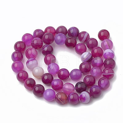 Dyed Natural Striped Agate/Banded Agate Round Bead Strands X-G-R342-6mm-04-1