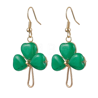 Natural Malaysia Jade Pendant Clover Dangle Earrings EJEW-JE06074-02-1