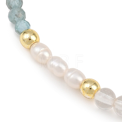 Natural Apatite & Quartz Crystal & Cultured Freshwater Pearl Beaded Bracelets for Women BJEW-JB13713-1