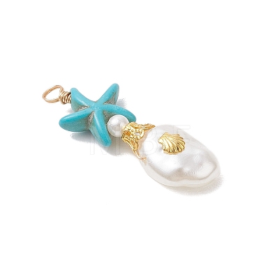 Dyed Synthetic Turquoise & ABS Plastic Imitation Pearl Pendants PALLOY-JF04856-1