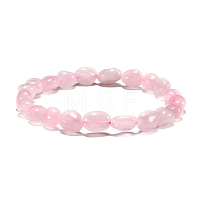 Natural Rose Quartz Bead Stretch Bracelets LS-BJEW-K213-01-1