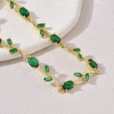 Brass Glass Flower Link Chain Bracelets KK-CBA7DFA-01G-B-1