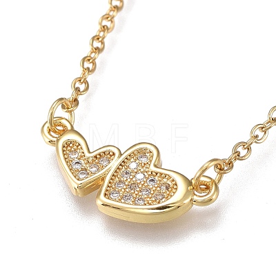 Brass Micro Pave Clear Cubic Zirconia Pendant Necklaces NJEW-R256-08-1