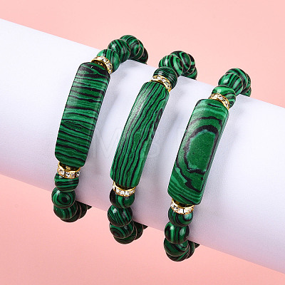 Synthetic Malachite Beads Stretch Bracelets BJEW-T022-04K-1