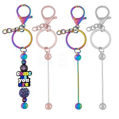 3Pcs 3 Color Metal Bar Beadable Keychain for Jewelry Making DIY Crafts KEYC-FH0001-41-1
