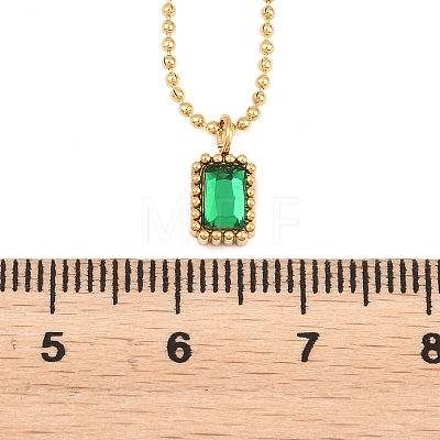 304 Stainless Steel Pave Cubic Zirconia Green Pendant Ball Chain Necklaces for Women NJEW-B083-02G-01-1