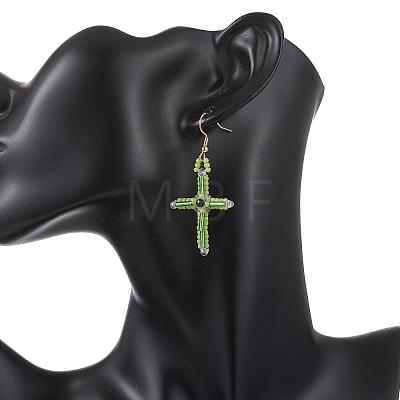 Cross Glass Beaded Dangle Earrings EJEW-MZ00706-1