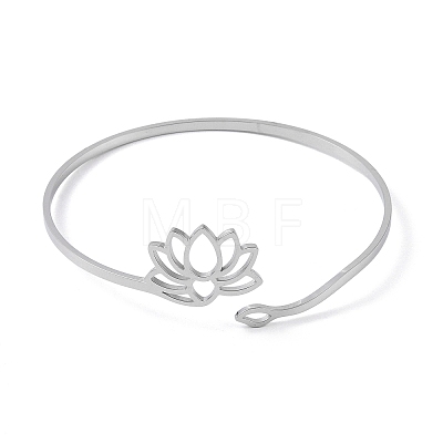 Hollow Out Lotus 304 Stainless Steel Open Cuff Bangles for Women BJEW-G701-01P-1